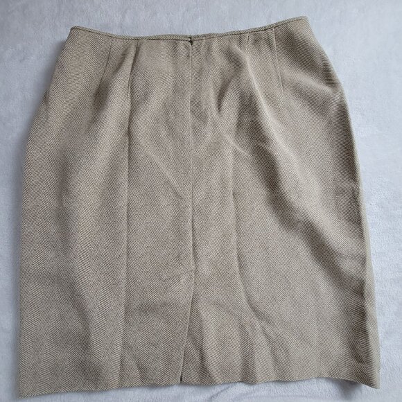 Emanuel Ungaro Beige Herringbone Wool Blend Pencil Skirt Size 12/46 Korea Made - Picture 2 of 9